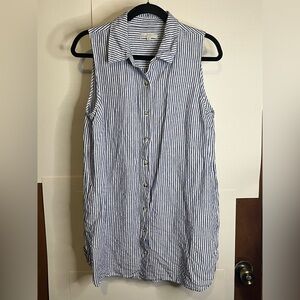 Onia Women’s Size L Blue & White Striped Linen Lyocell Blend Mini Shirt Dress